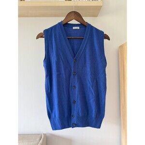 Lori & Bonini Womens XS Blue Wool Cashmere V-Neck Sleeveless Cardigan Knit Italy